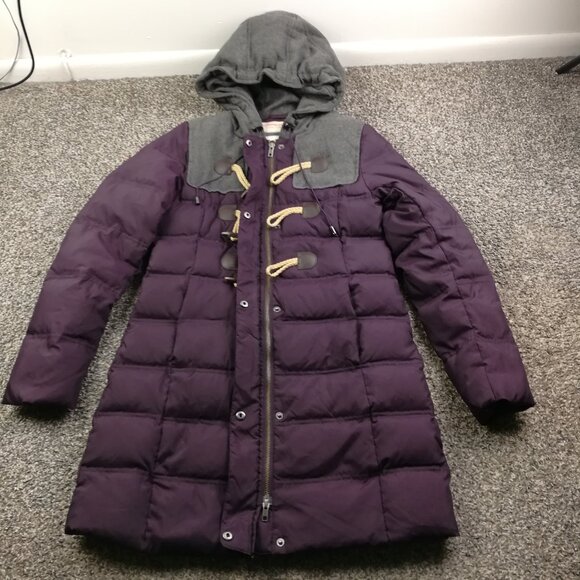 Anthropologie Cartonnier Coat Down Puffer Toggle Button Jacket Wool Purple Sz 4 - Picture 3 of 14